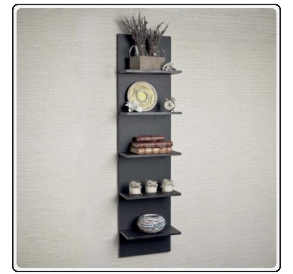 Danya B FF5120 Five Tier Wide Column Wall Shelf Black Modern Vertical Shelving